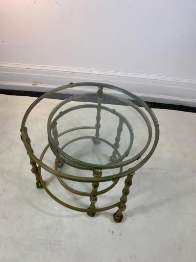 Maison Jansen MODERN SOLID BRASS FAUX BAMBOO EXPANSION NESTING TABLES