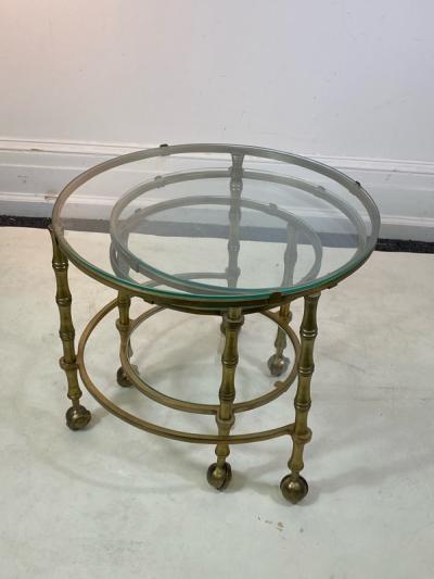 Maison Jansen MODERN SOLID BRASS FAUX BAMBOO EXPANSION NESTING TABLES