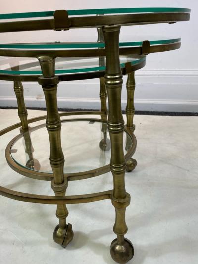 Maison Jansen MODERN SOLID BRASS FAUX BAMBOO EXPANSION NESTING TABLES