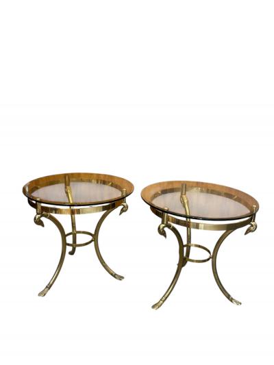 Maison Jansen MODERNIST BRASS SWAN HEAD PALMATE FOOT TABLES STYLE OF MAISON JANSEN