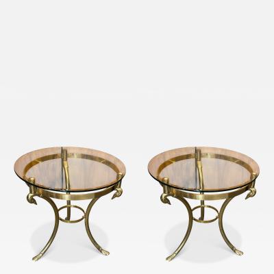 Maison Jansen MODERNIST BRASS SWAN HEAD PALMATE FOOT TABLES STYLE OF MAISON JANSEN
