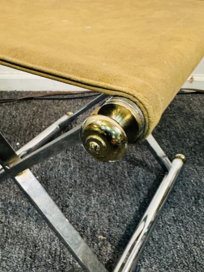 Maison Jansen MODERNIST PAIR OF CHROME BRASS KNOB SUEDE SEAT X STOOLS