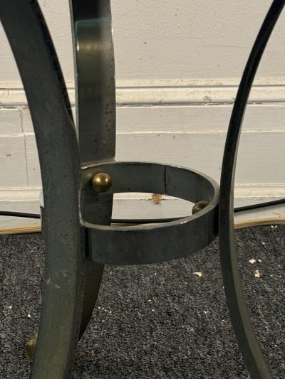 Maison Jansen MODERNIST ROUND BLACK SLATE TOPPED CHROME BRASS PAW TRIPOD FOOTED TABLE