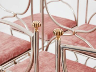 Maison Jansen Maison Jansen 12 curule chairs steel brass pink velvet 1960s