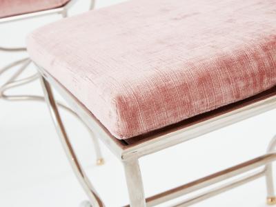 Maison Jansen Maison Jansen 12 curule chairs steel brass pink velvet 1960s