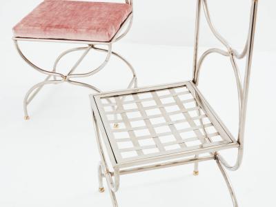 Maison Jansen Maison Jansen 12 curule chairs steel brass pink velvet 1960s