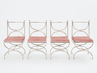 Maison Jansen Maison Jansen 12 curule chairs steel brass pink velvet 1960s