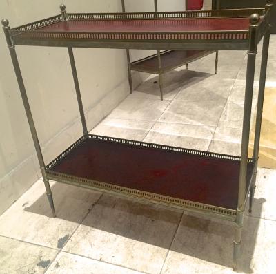 Maison Jansen Maison Jansen 1940s Pair of Two Tier Side Table with Red Leather Patinated Top
