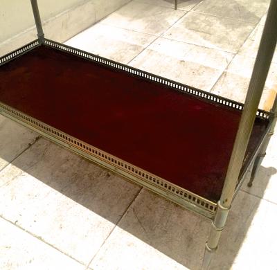 Maison Jansen Maison Jansen 1940s Pair of Two Tier Side Table with Red Leather Patinated Top