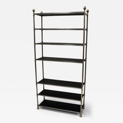 Maison Jansen Maison Jansen Attributed Steel And Brass Etagere With Leather Shelves