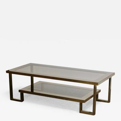Maison Jansen Maison Jansen Bronze and Smoked Mirror Glass Two Tier Coffee Table