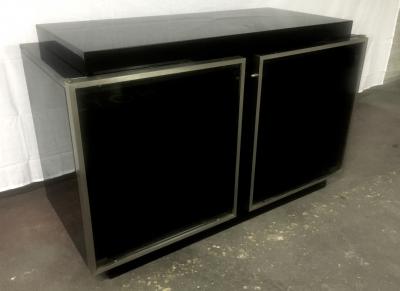 Maison Jansen Maison Jansen Chicest Black Lacquer Brushed Steel Cabinet