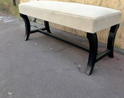 Maison Jansen Maison Jansen Chicest Black Neoclassic Long Bench Newly Covered in Velvet