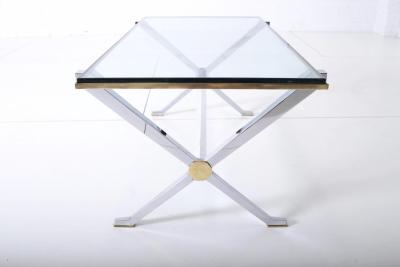 Maison Jansen Maison Jansen Chrome and Brass X Base Coffee Table