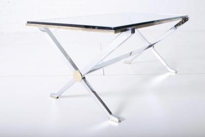 Maison Jansen Maison Jansen Chrome and Brass X Base Coffee Table