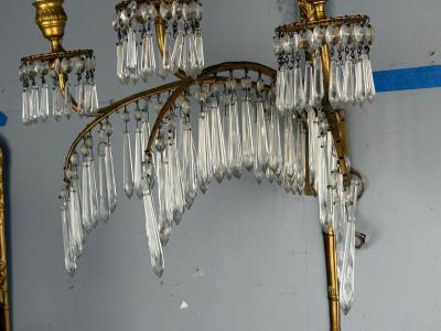 Maison Jansen Maison Jansen Feather Form Wall Sconces Crystal Bronze France 1940s