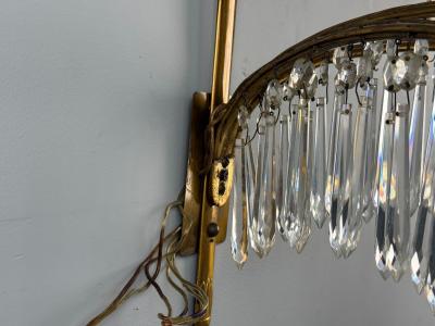 Maison Jansen Maison Jansen Feather Form Wall Sconces Crystal Bronze France 1940s