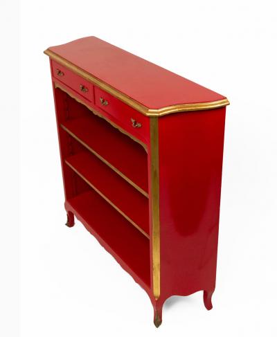 Maison Jansen Maison Jansen French Louis XV Style Red Lacquered Gilt Trimmed Bookcase