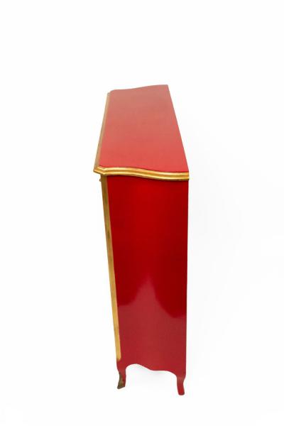 Maison Jansen Maison Jansen French Louis XV Style Red Lacquered Gilt Trimmed Bookcase