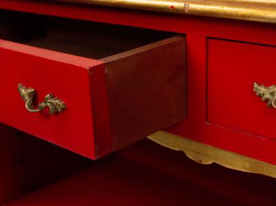 Maison Jansen Maison Jansen French Louis XV Style Red Lacquered Gilt Trimmed Bookcase