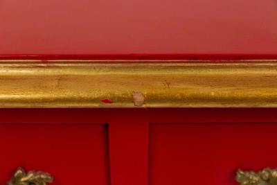 Maison Jansen Maison Jansen French Louis XV Style Red Lacquered Gilt Trimmed Bookcase