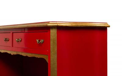 Maison Jansen Maison Jansen French Louis XV Style Red Lacquered Gilt Trimmed Bookcase