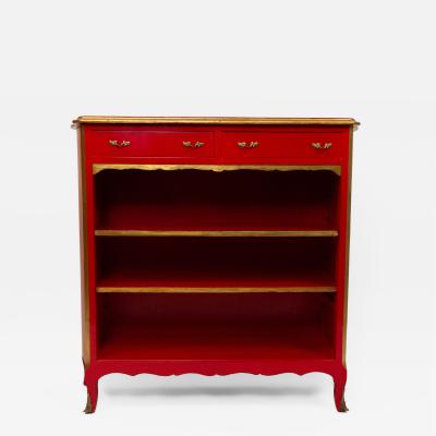 Maison Jansen Maison Jansen French Louis XV Style Red Lacquered Gilt Trimmed Bookcase