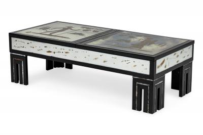 Maison Jansen Maison Jansen French Mid Century Black Lacquer and Eglomise Low Table
