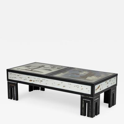 Maison Jansen Maison Jansen French Mid Century Black Lacquer and Eglomise Low Table