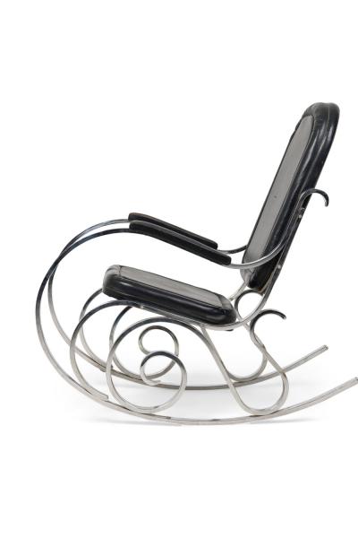 Maison Jansen Maison Jansen French Polished Nickel and Black Leather Rocking Armchair