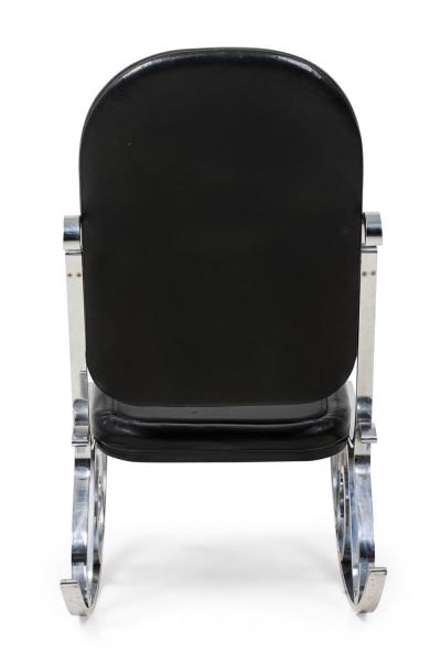 Maison Jansen Maison Jansen French Polished Nickel and Black Leather Rocking Armchair