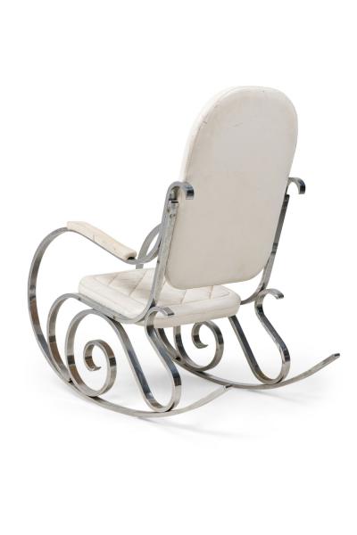 Maison Jansen Maison Jansen French Polished Nickel and White Leather Rocking Armchair