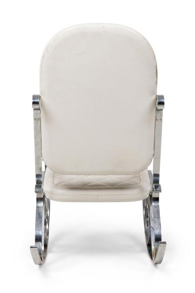 Maison Jansen Maison Jansen French Polished Nickel and White Leather Rocking Armchair