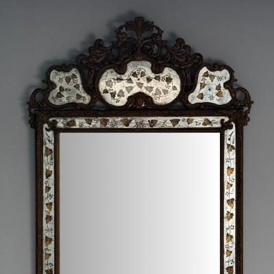 Maison Jansen Maison Jansen Hollywood Regency Eglomise Wall Mirror Gesso Etched Glass