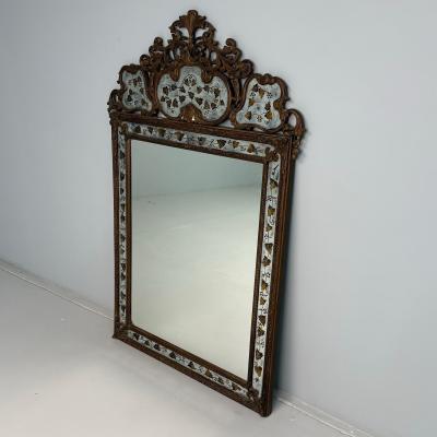 Maison Jansen Maison Jansen Hollywood Regency Eglomise Wall Mirror Gesso Etched Glass