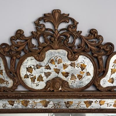 Maison Jansen Maison Jansen Hollywood Regency Eglomise Wall Mirror Gesso Etched Glass