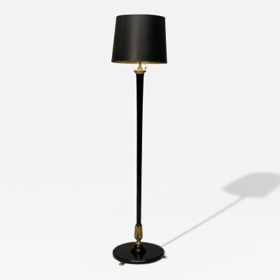 Maison Jansen Maison Jansen Hollywood Regency Floor Lamp Black Lacquer Brass France 1940s