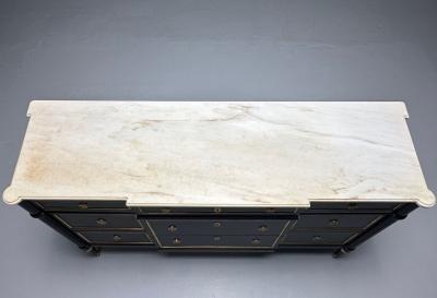 Maison Jansen Maison Jansen Hollywood Regency Large Commode Black Wood Marble 1940s