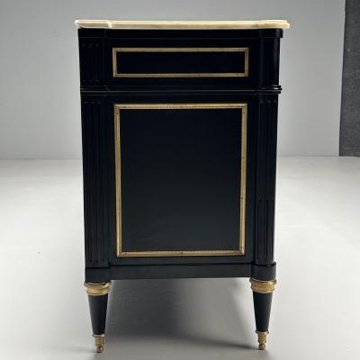 Maison Jansen Maison Jansen Hollywood Regency Large Commode Black Wood Marble 1940s
