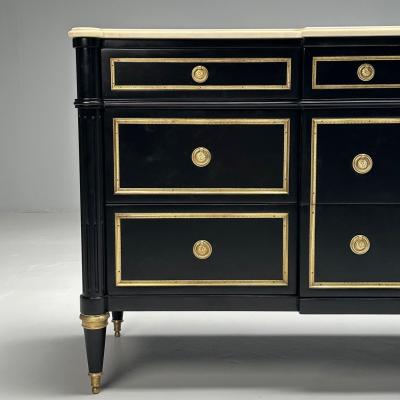 Maison Jansen Maison Jansen Hollywood Regency Large Commode Black Wood Marble 1940s