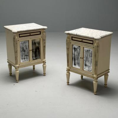 Maison Jansen Maison Jansen Hollywood Regency Side Table Cabinets Distressed Mirror Marble