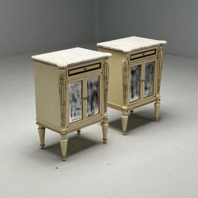 Maison Jansen Maison Jansen Hollywood Regency Side Table Cabinets Distressed Mirror Marble