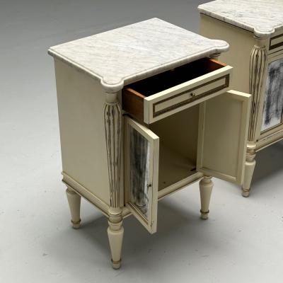 Maison Jansen Maison Jansen Hollywood Regency Side Table Cabinets Distressed Mirror Marble
