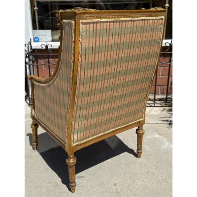 Maison Jansen Maison Jansen Louis XVI Style Bergere Chair W Silk Upholstery