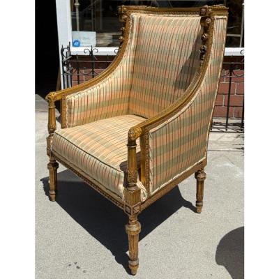 Maison Jansen Maison Jansen Louis XVI Style Bergere Chair W Silk Upholstery