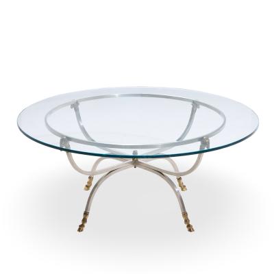 Maison Jansen Maison Jansen Mid Century Round Rams Head Glass Top Coffee Table