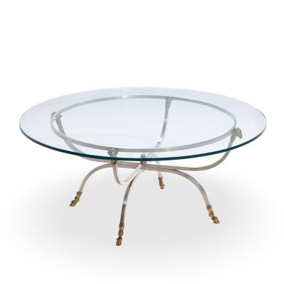 Maison Jansen Maison Jansen Mid Century Round Rams Head Glass Top Coffee Table