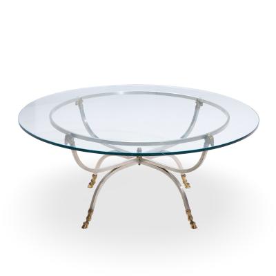 Maison Jansen Maison Jansen Mid Century Round Rams Head Glass Top Coffee Table