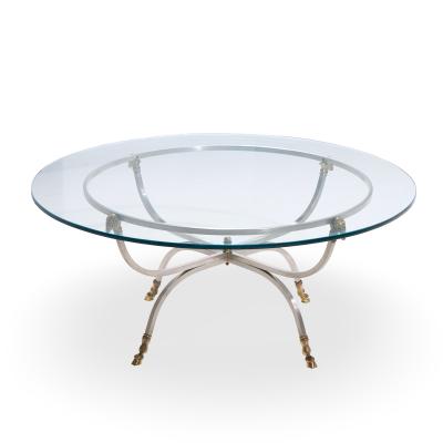 Maison Jansen Maison Jansen Mid Century Round Rams Head Glass Top Coffee Table