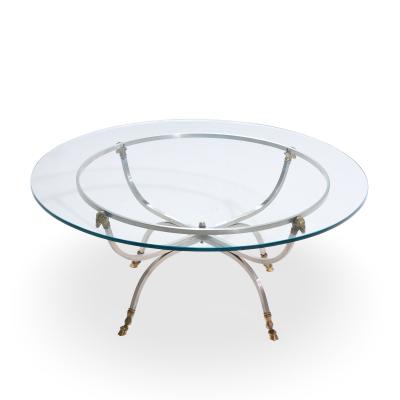 Maison Jansen Maison Jansen Mid Century Round Rams Head Glass Top Coffee Table